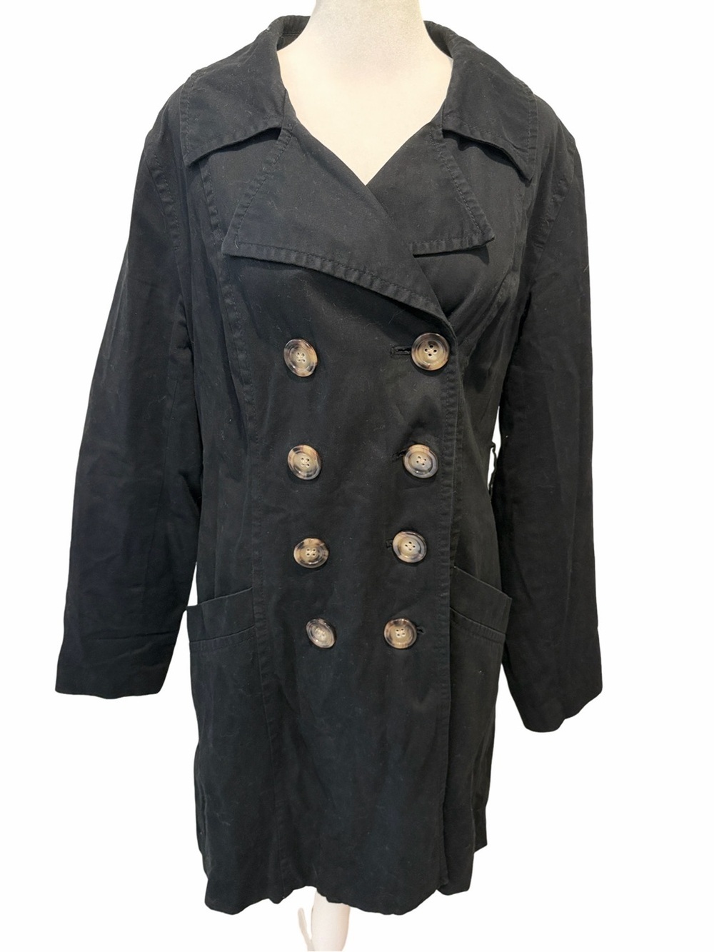 Old Navy Black Double-Breasted Women's Trench Coat. Size L. No Belt.